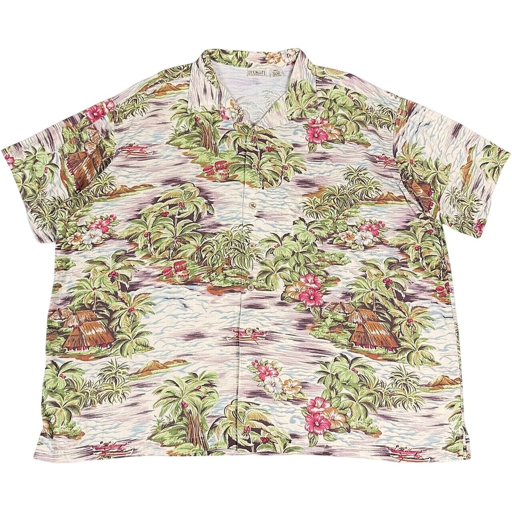 Vintage LL Bean Hawaiian Camp Shirt Mens XXL Scenic Tropical Retro Rayon Loud